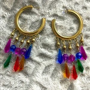 Vintage Gold Tone Hoop Earrings Rainbow